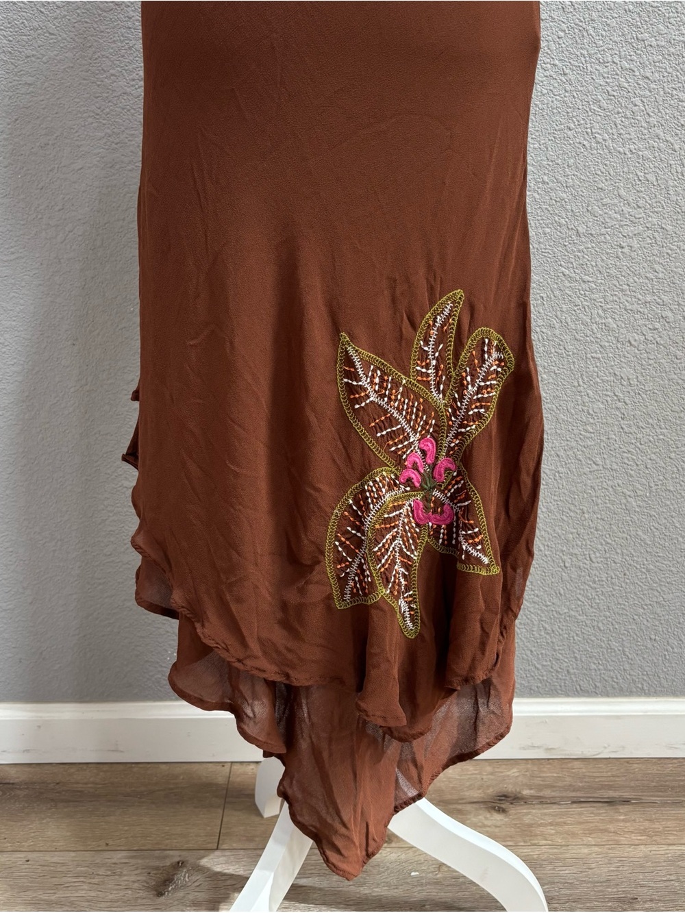 Brown Halter Floral Accent Maxi Dress - Picture 3 of 6